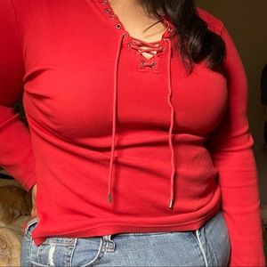 Red laced Lauren by Ralph Lauren 2x Long sleeve